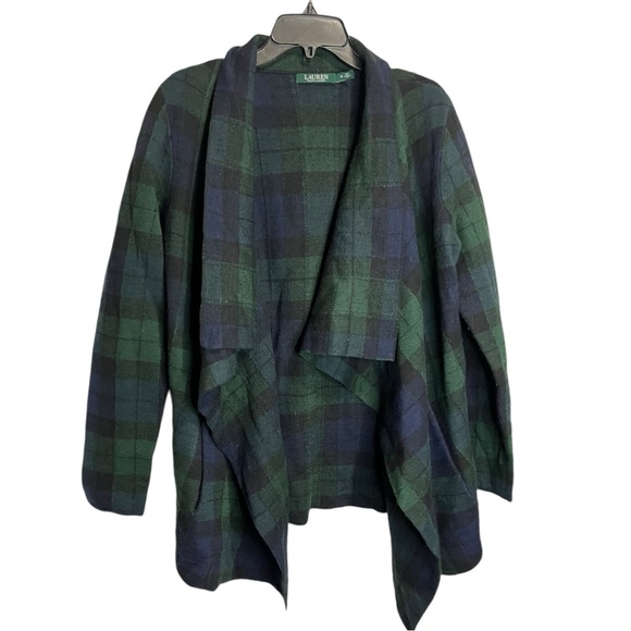 Lauren Ralph Lauren Wool Plaid Shawl Sweater - Picture 3 of 10